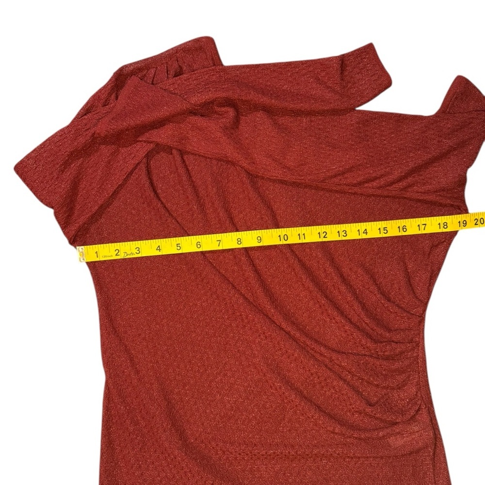 NWOT ZARA Large Rust Red One Shoulder Ruched Long Sleeve Lightweight Cocktail - Picture 10 of 13